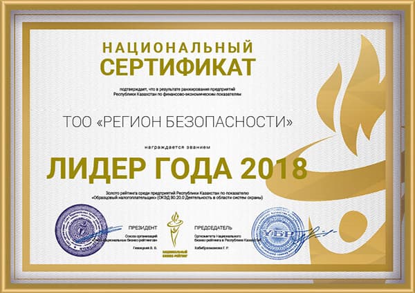 Диплом «Лидер года 2018»